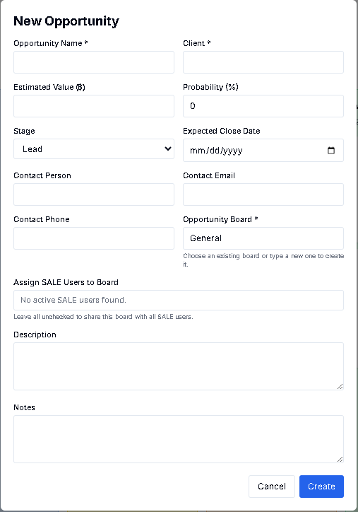 Opportunities: New Opportunity Detail