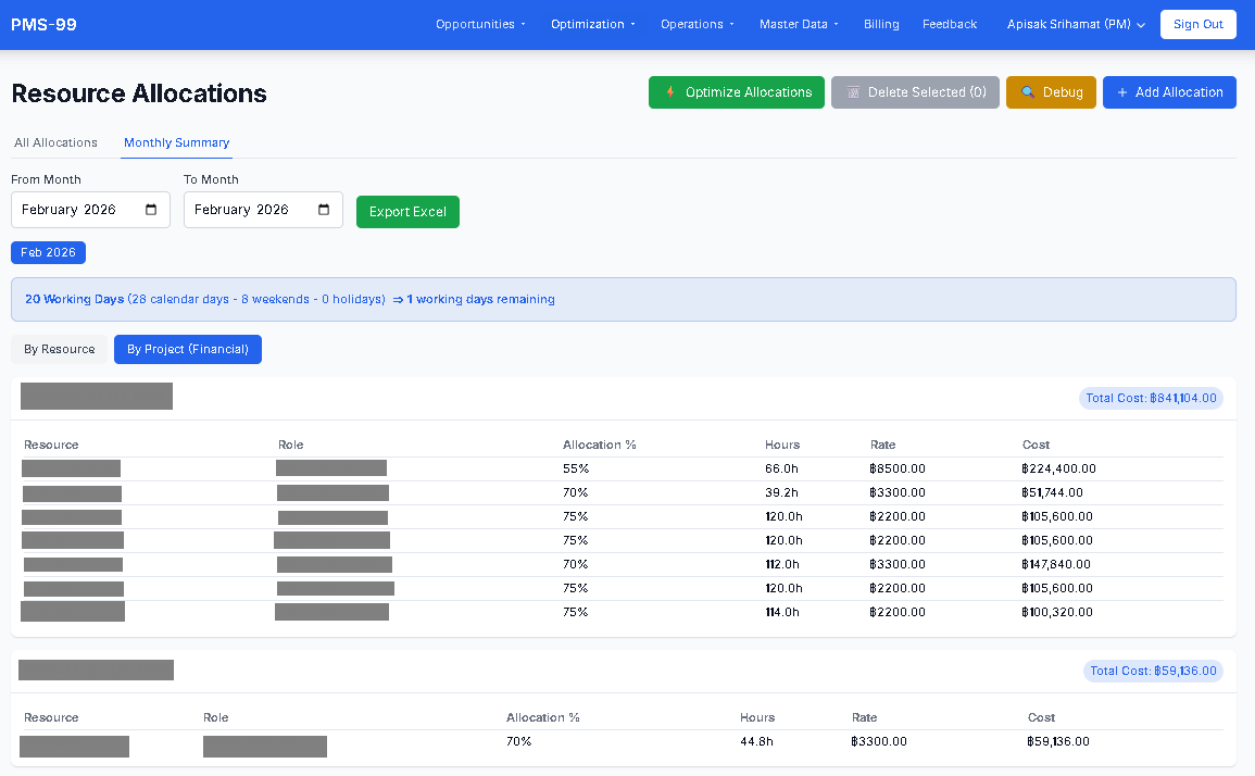 Monthly Summary by Project