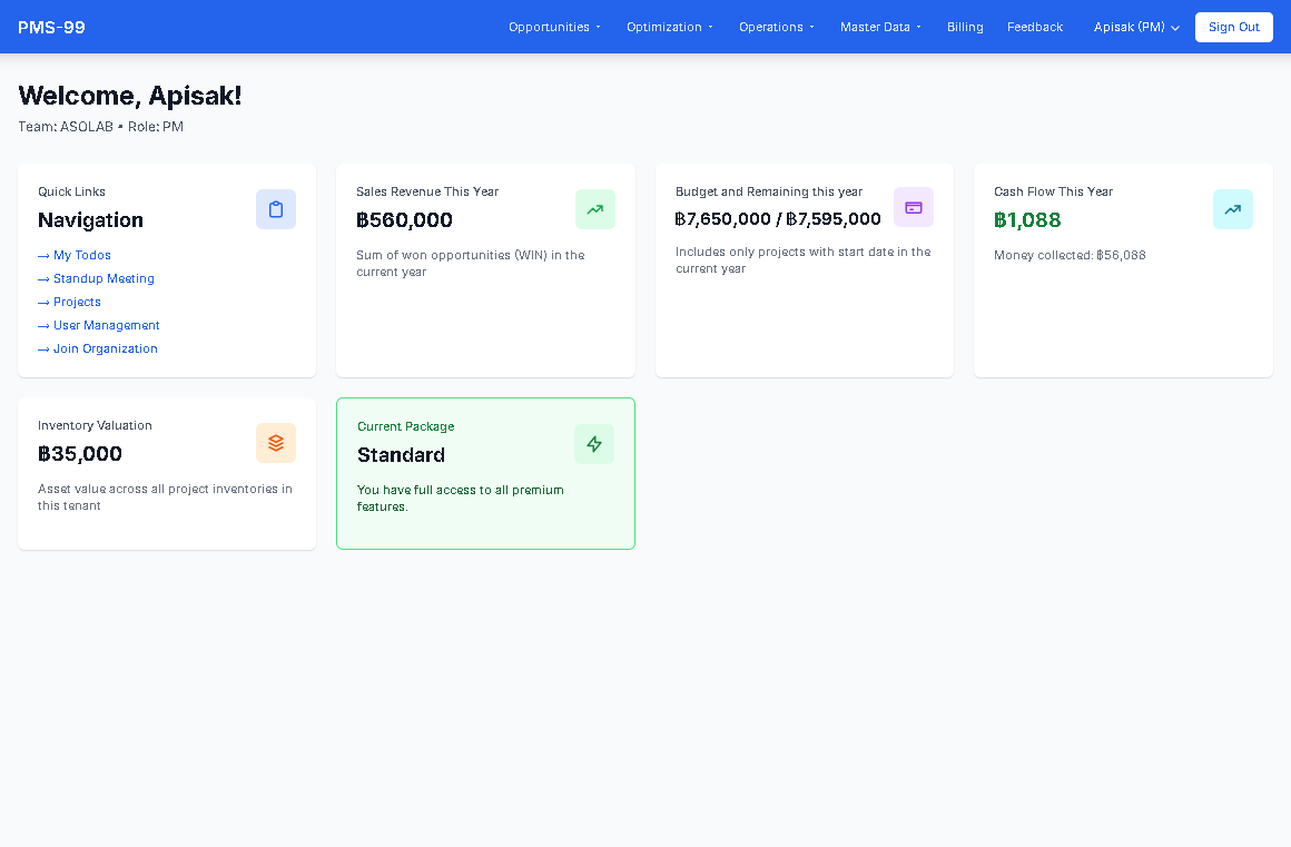 หน้า Tenant PM Dashboard